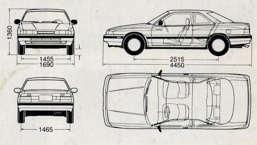 Szkic techniczny Mazda 626 III Coupe