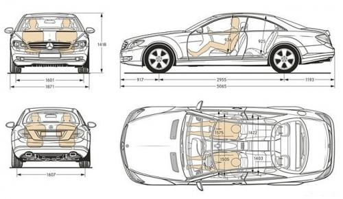 Szkic techniczny Mercedes CL W216 Coupe