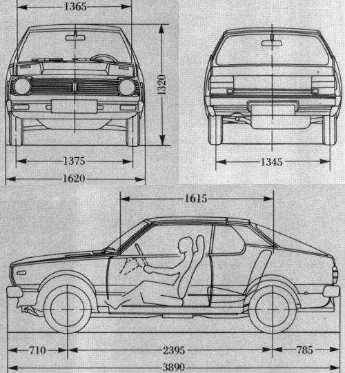 Szkic techniczny Nissan Cherry II Coupe