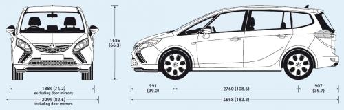 Szkic techniczny Opel Zafira C Tourer