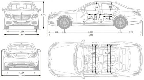 Szkic techniczny Mercedes Klasa S W222 Limuzyna