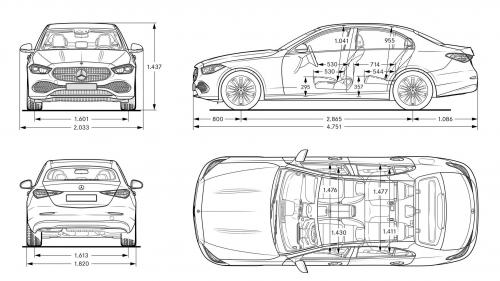 Szkic techniczny Mercedes Klasa C W206 Limuzyna