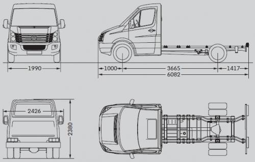 Szkic techniczny Volkswagen Crafter I Podwozie pojedyncza kabina średni rozstaw osi