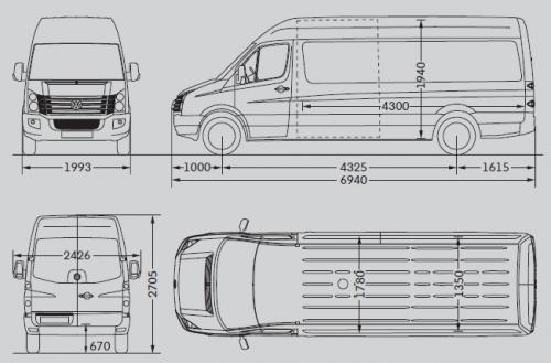 Szkic techniczny Volkswagen Crafter I Furgon długi rozstaw osi