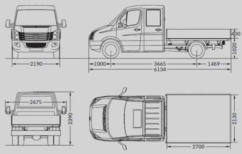 Szkic techniczny Volkswagen Crafter I Skrzyniowy podwójna kabina średni rozstaw osi