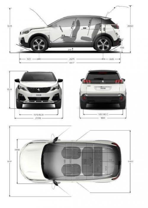 Szkic techniczny Peugeot 3008 II Plug-In Hybrid