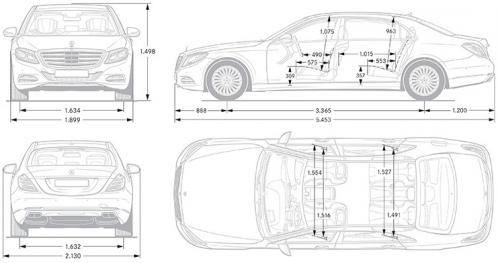 Szkic techniczny Mercedes Maybach S I Limuzyna